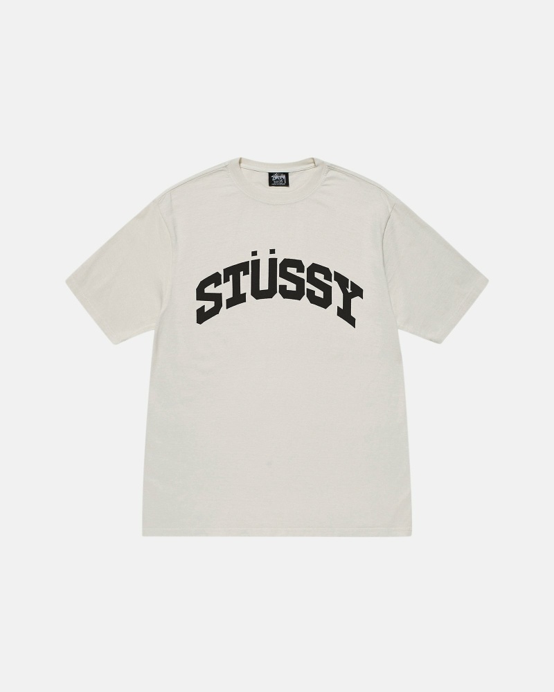 Beige Stussy Block Sport Pigment Dyed Men\'s T Shirts | DOF-904578