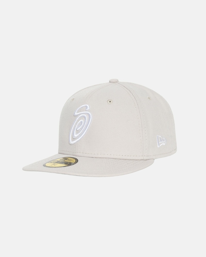 Beige Stussy Curly S 59Fifty New Era Men's Caps | ODE-970461