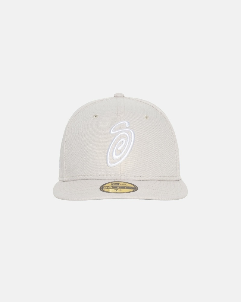 Beige Stussy Curly S 59Fifty New Era Men\'s Caps | ODE-970461