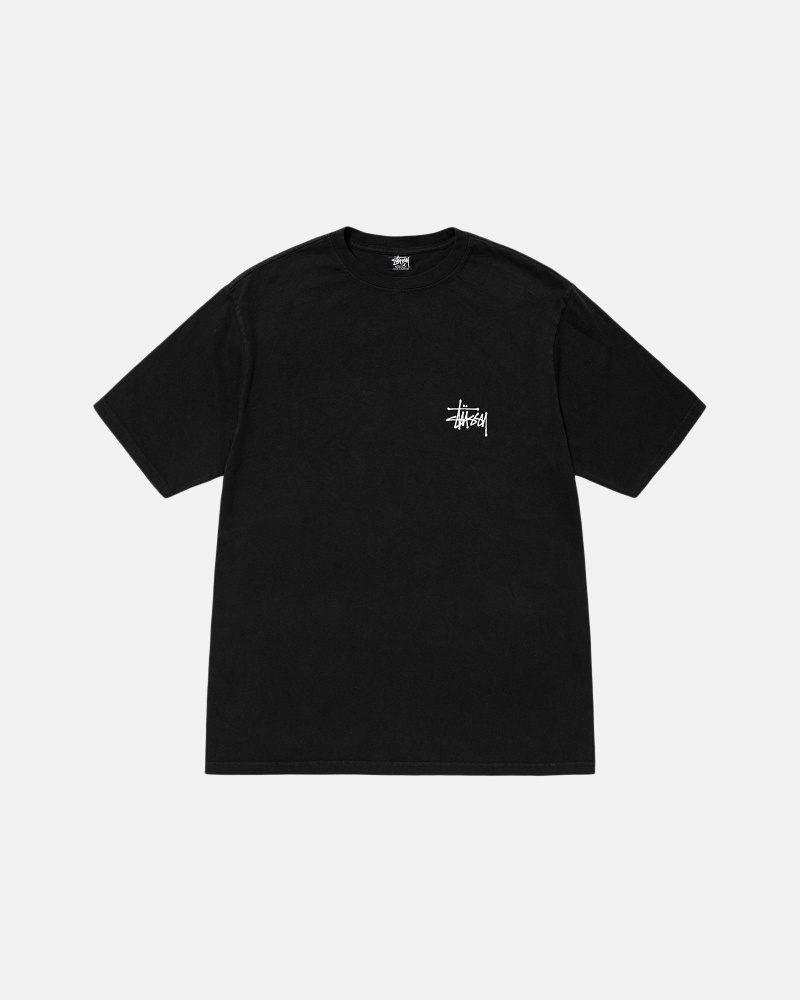 Black Stussy Basic Pigment Dyed Men's T Shirts | QNM-168502