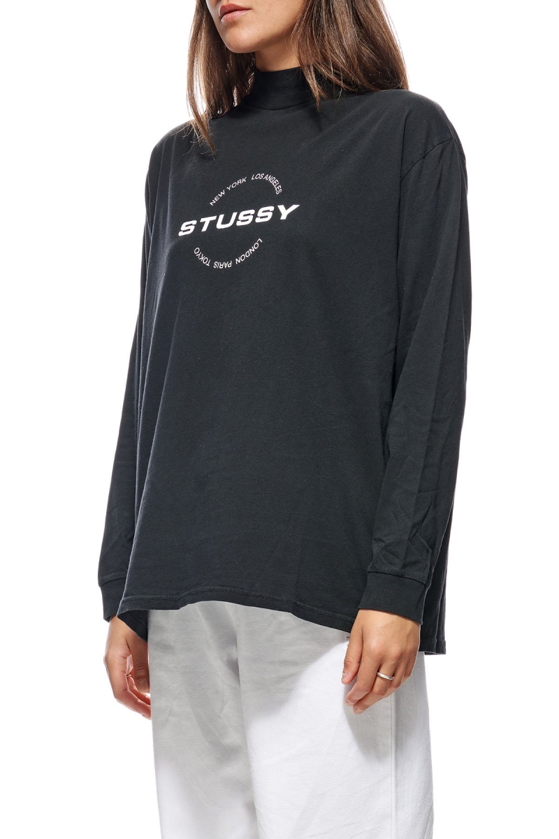 Black Stussy Circles Mock Neck LS OS Women's Sweatshirts | TDA-421798