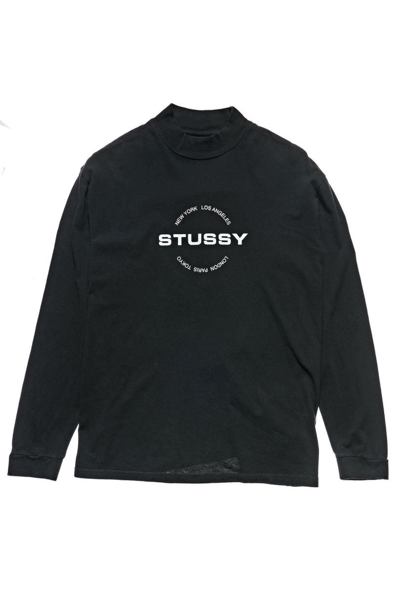 Black Stussy Circles Mock Neck LS OS Women\'s Sweatshirts | TDA-421798