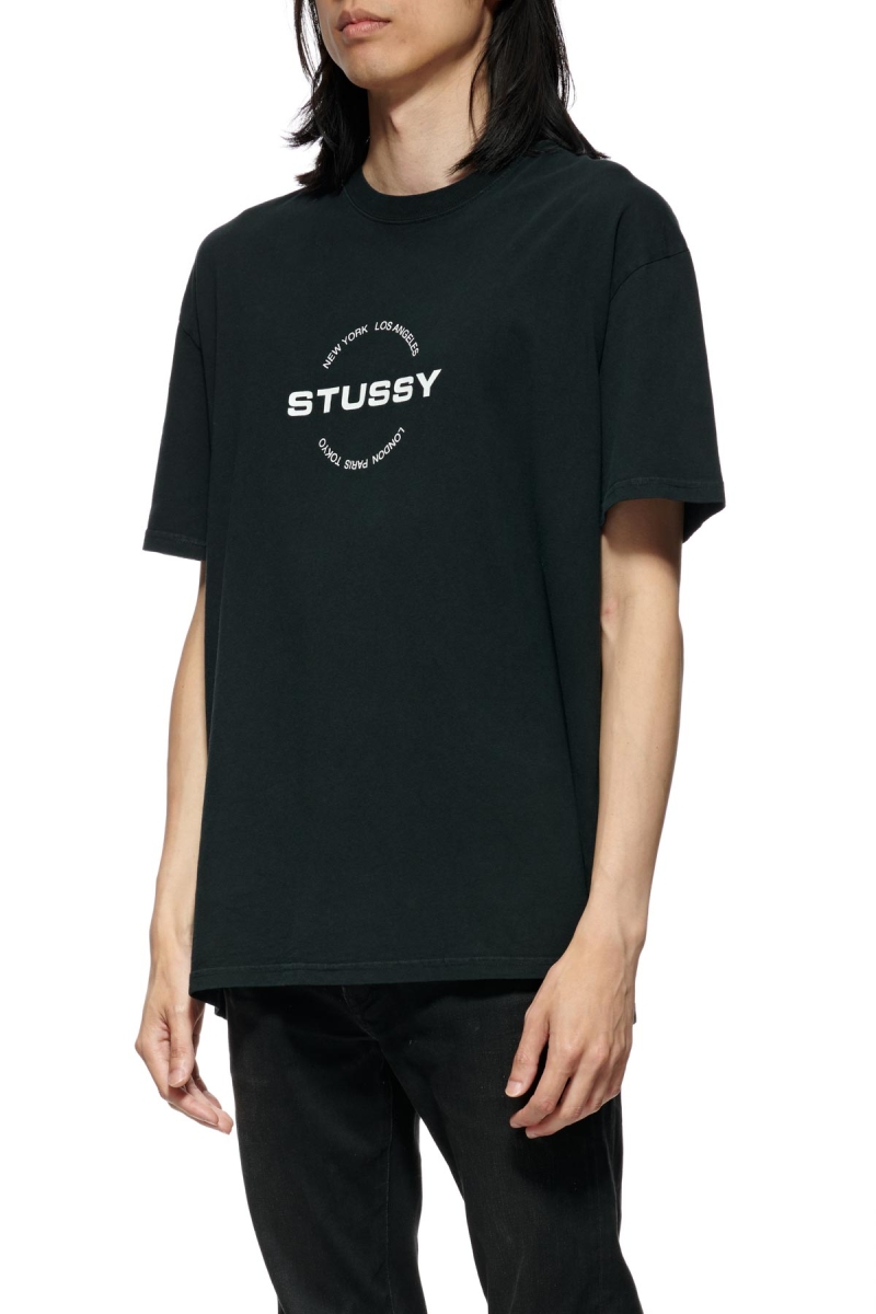 Black Stussy City Circle SS Men's T Shirts | LOD-389605