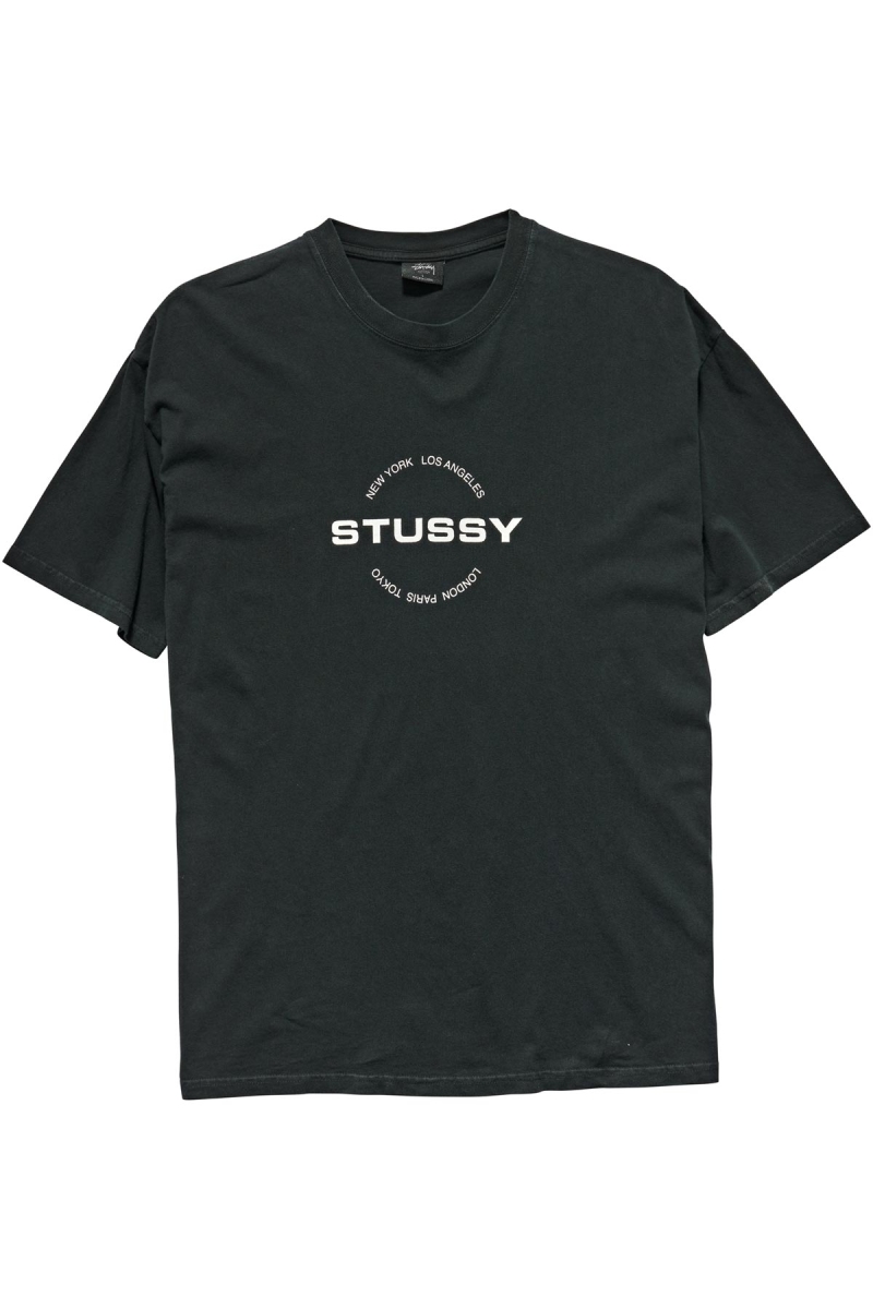 Black Stussy City Circle SS Men\'s T Shirts | LOD-389605