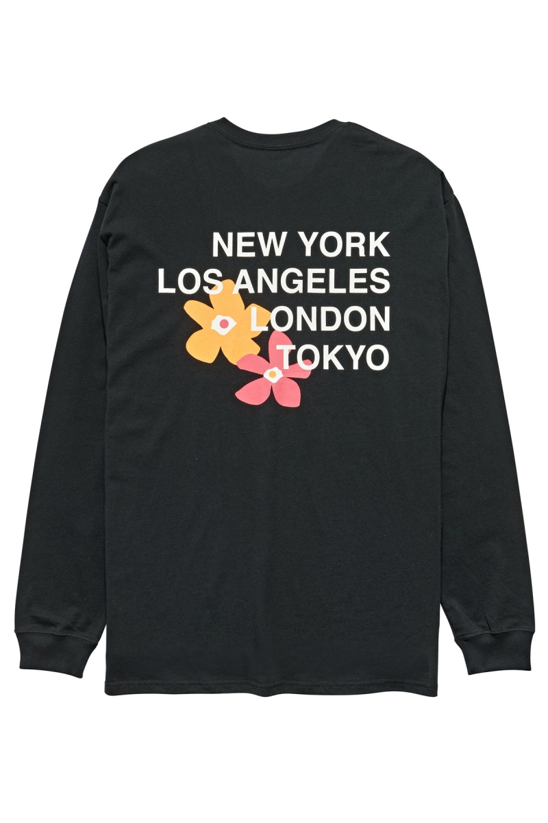 Black Stussy City Flowers Men\'s Sweatshirts | JKS-324986