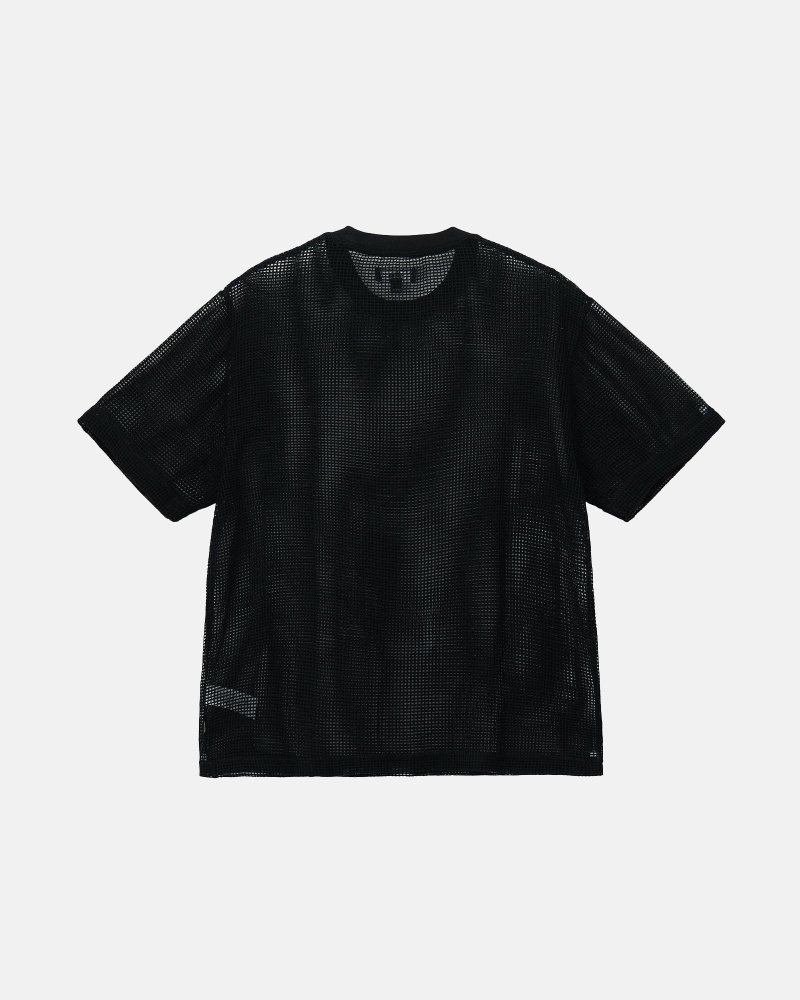 Black Stussy Cotton Mesh Ss Crew Men's T Shirts | GQR-621390