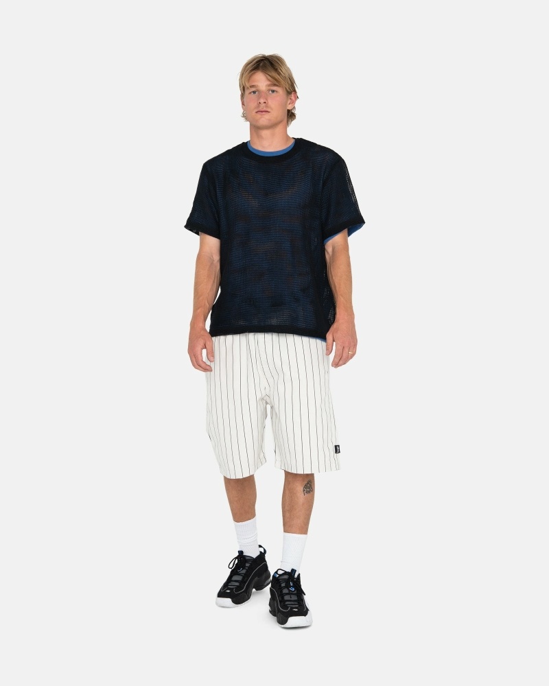 Black Stussy Cotton Mesh Ss Crew Men's T Shirts | GQR-621390