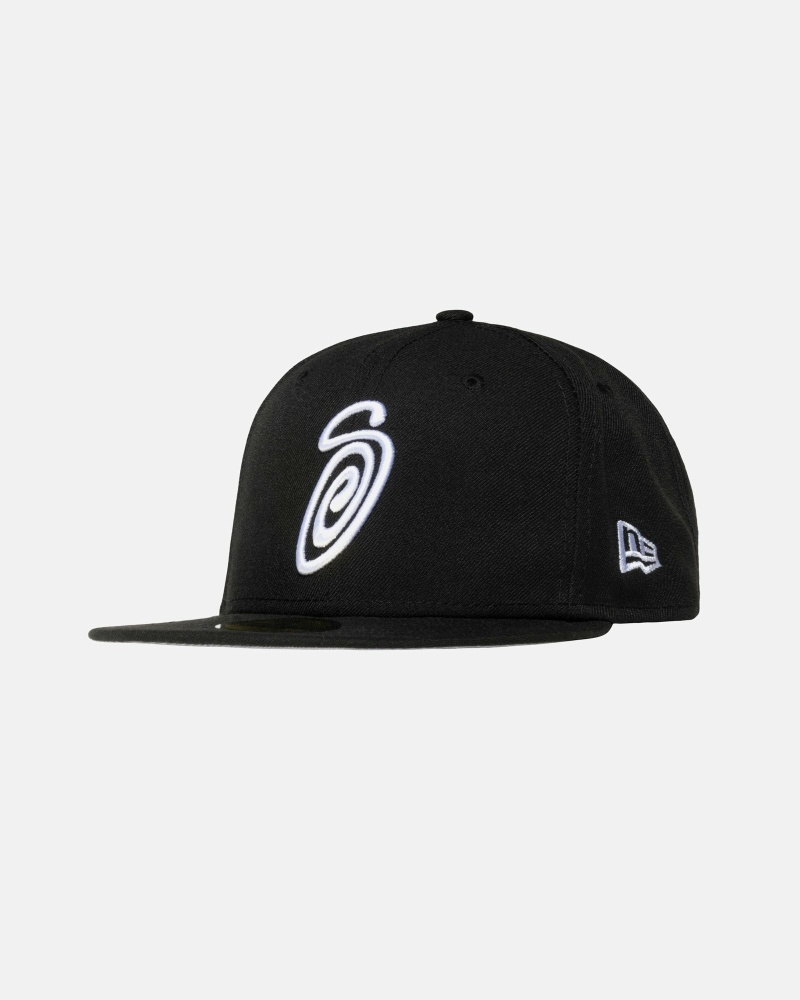 Black Stussy Curly S 59Fifty New Era Men's Caps | YGA-573062