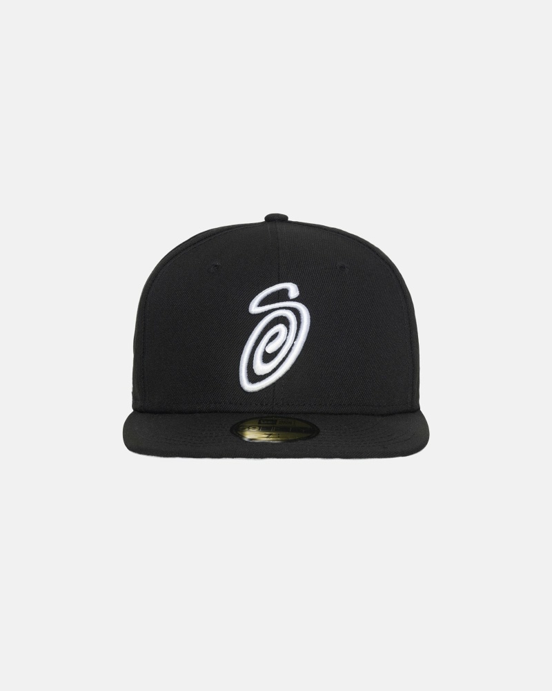 Black Stussy Curly S 59Fifty New Era Men\'s Caps | YGA-573062