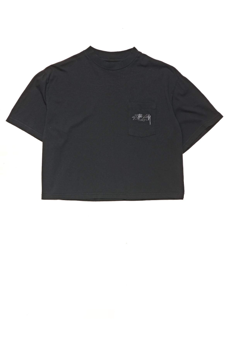 Black Stussy Designs Pocket Boxy Women\'s T Shirts | REB-256471