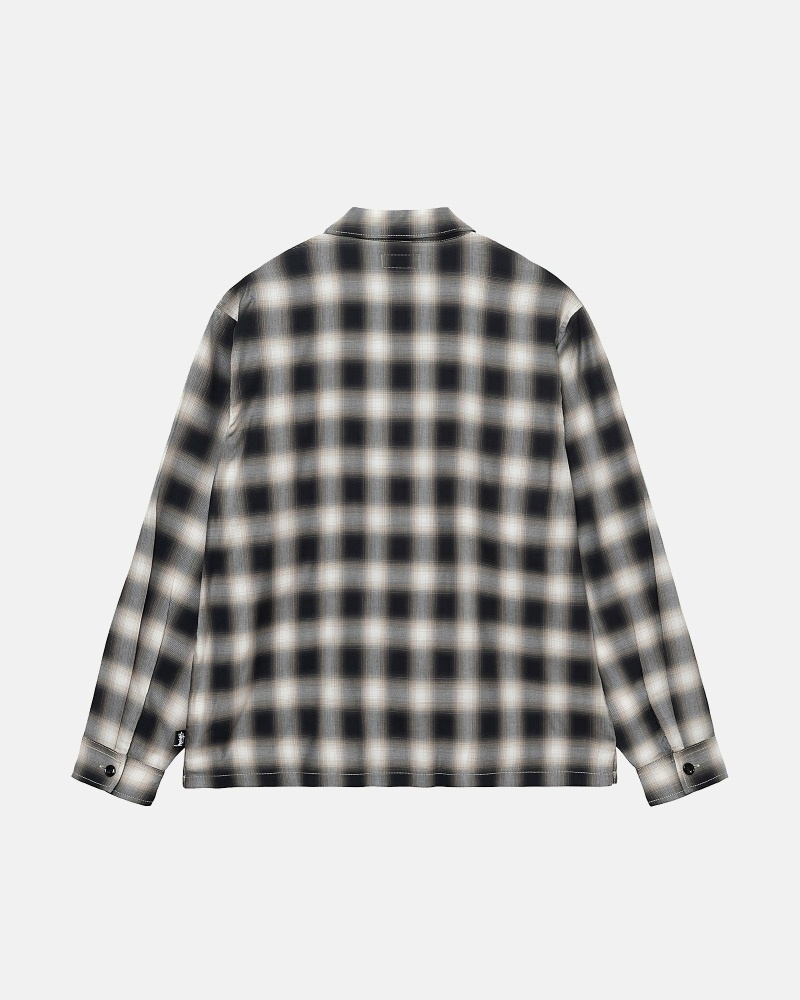 Black Stussy Eddie Plaid Zip Men's Shirts | MRB-684032