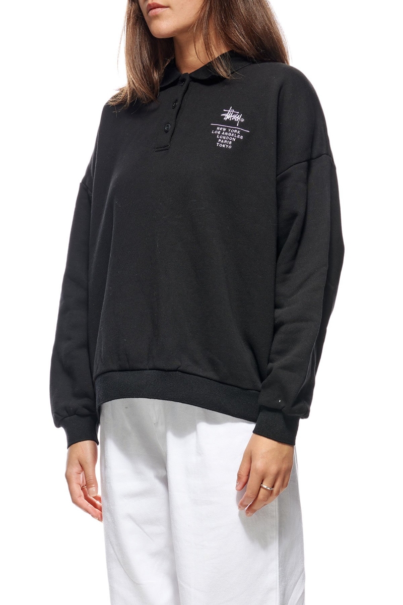 Black Stussy Graffiti OS Fleece Polo Women's Sweaters | WXF-254631