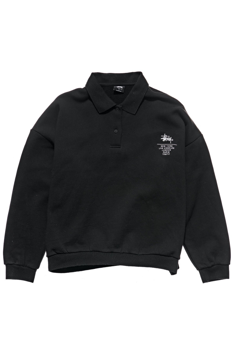 Black Stussy Graffiti OS Fleece Polo Women\'s Sweaters | WXF-254631