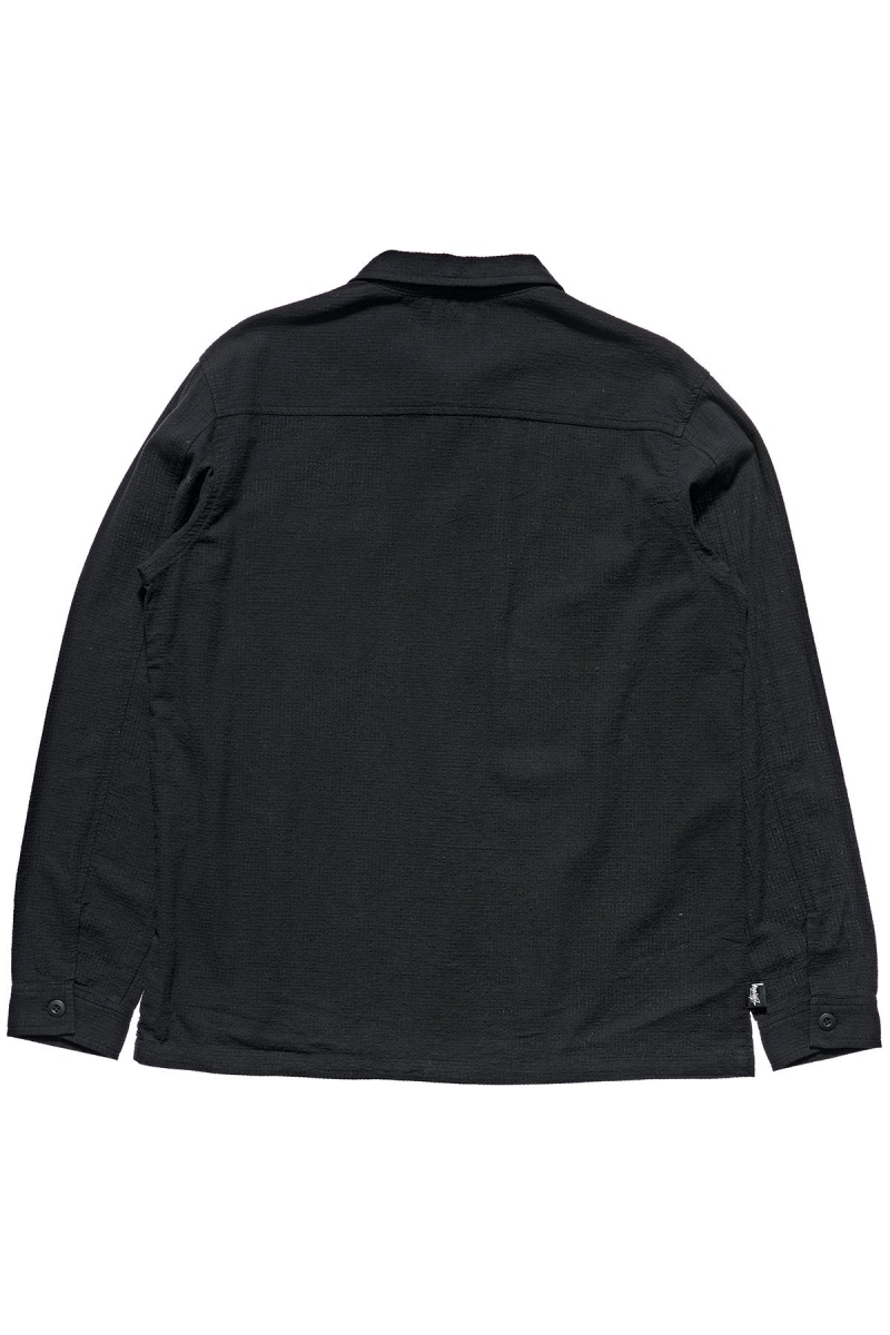 Black Stussy Grid Seersucker LS Men's Shirts | EYZ-879416