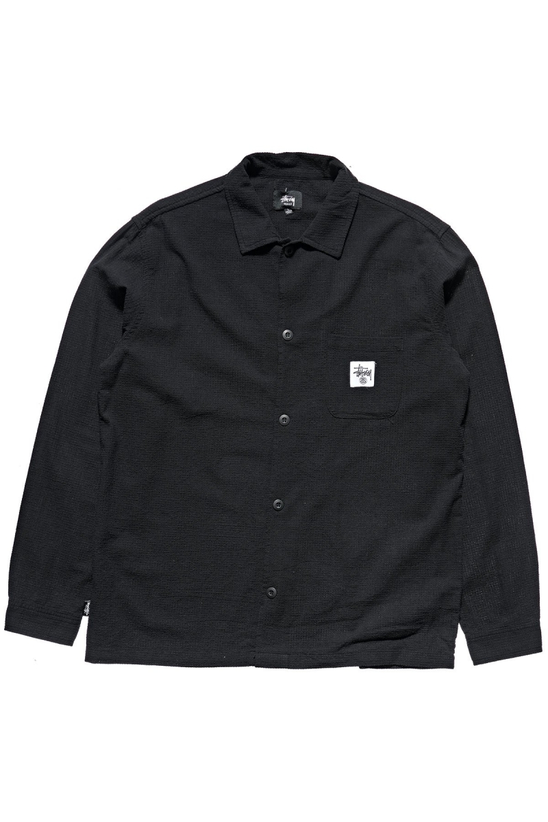 Black Stussy Grid Seersucker LS Men\'s Shirts | EYZ-879416