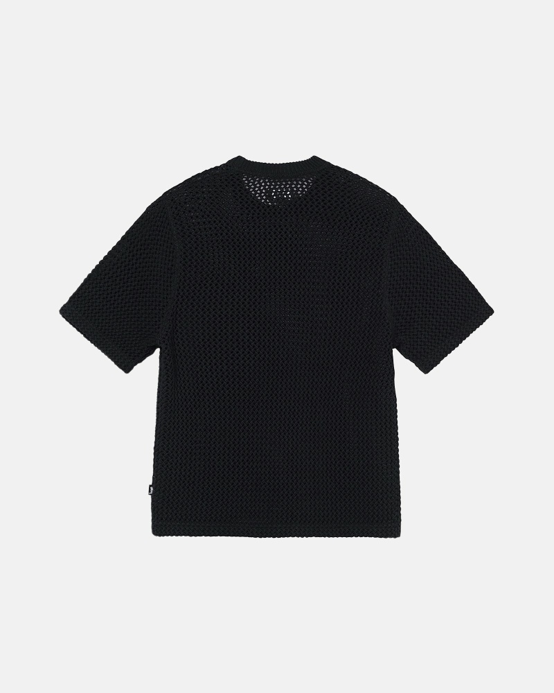 Black Stussy O'Dyed Heavyweight Mesh Crew Men's T Shirts | IQT-976850