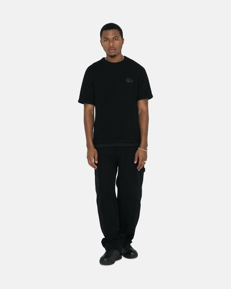 Black Stussy O'Dyed Heavyweight Mesh Crew Men's T Shirts | IQT-976850