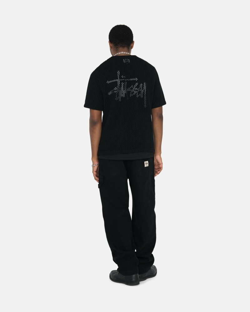 Black Stussy O'Dyed Heavyweight Mesh Crew Men's T Shirts | IQT-976850