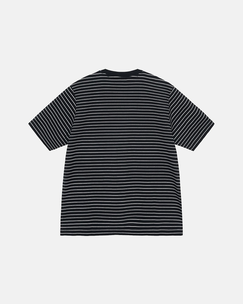 Black Stussy Pin Striped Ss Crew Men's T Shirts | NAK-981653