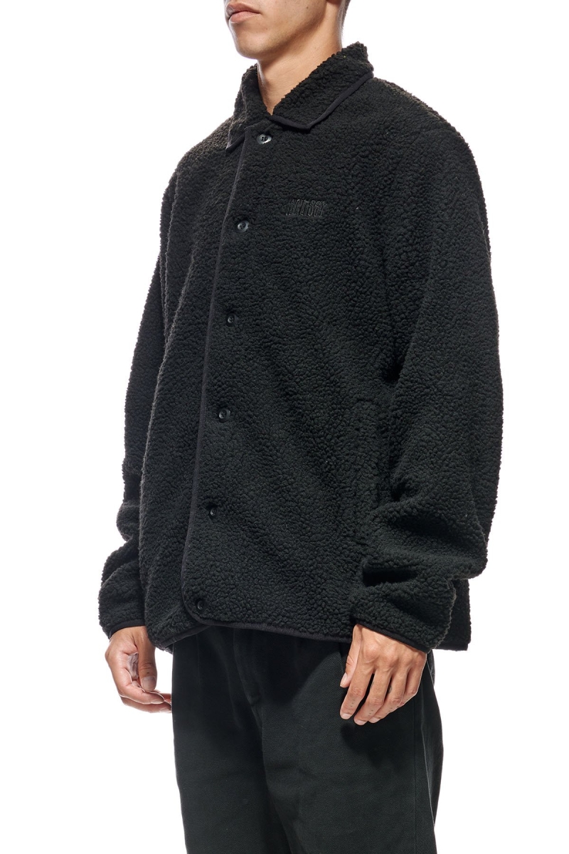 Black Stussy Sherpa Button Down Men's Jackets | KAP-608734