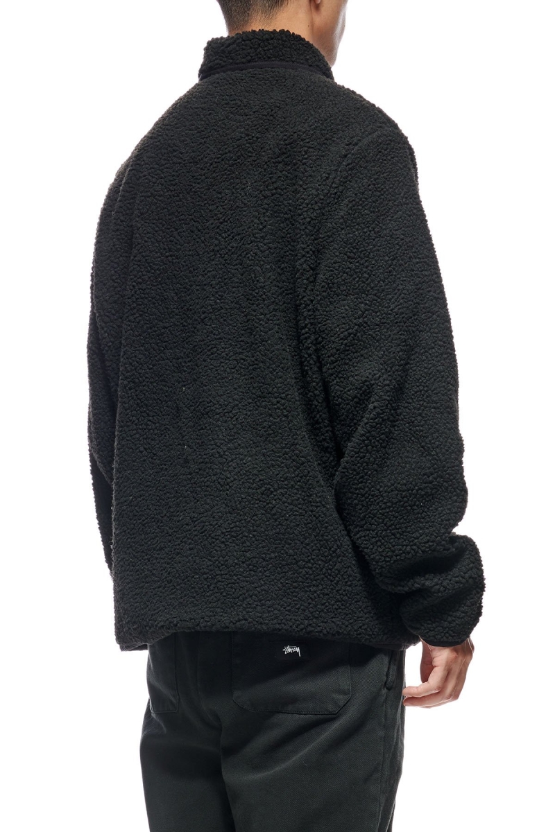 Black Stussy Sherpa Button Down Men's Jackets | KAP-608734