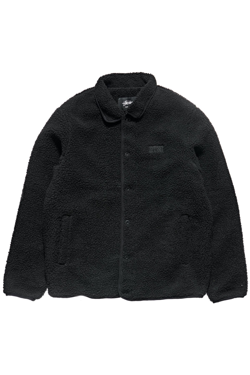 Black Stussy Sherpa Button Down Men\'s Jackets | KAP-608734