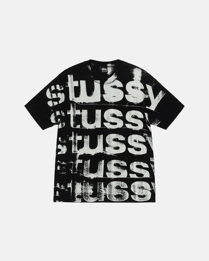 Black Stussy Stamp Men\'s T Shirts | HZI-576401