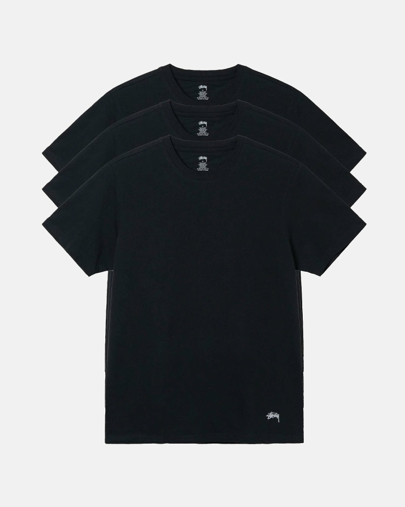 Black Stussy Undershirt - 3 Pack Men\'s T Shirts | LGQ-960158