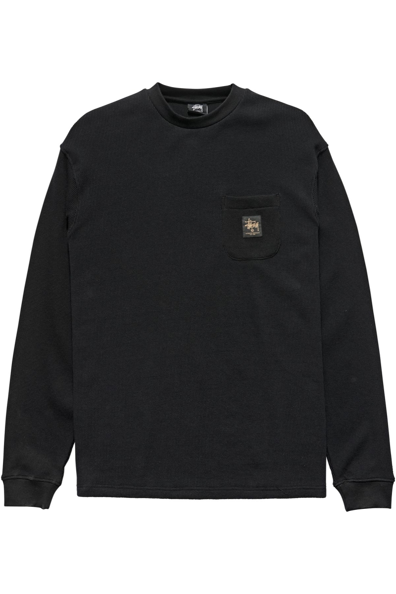 Black Stussy Workwear Waffle Men\'s Sweatshirts | FJT-107298