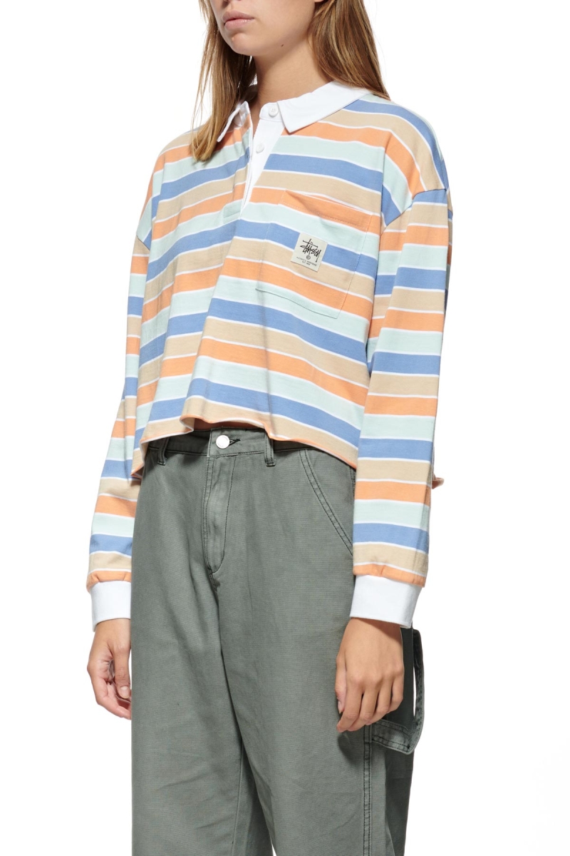 Blue Stussy Anders Stripe Rugby Women's Sweatshirts | JAV-018293