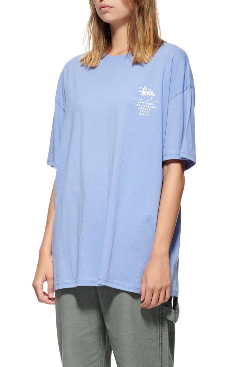 Blue Stussy City Stack Relaxed Women's T Shirts | TLE-630259