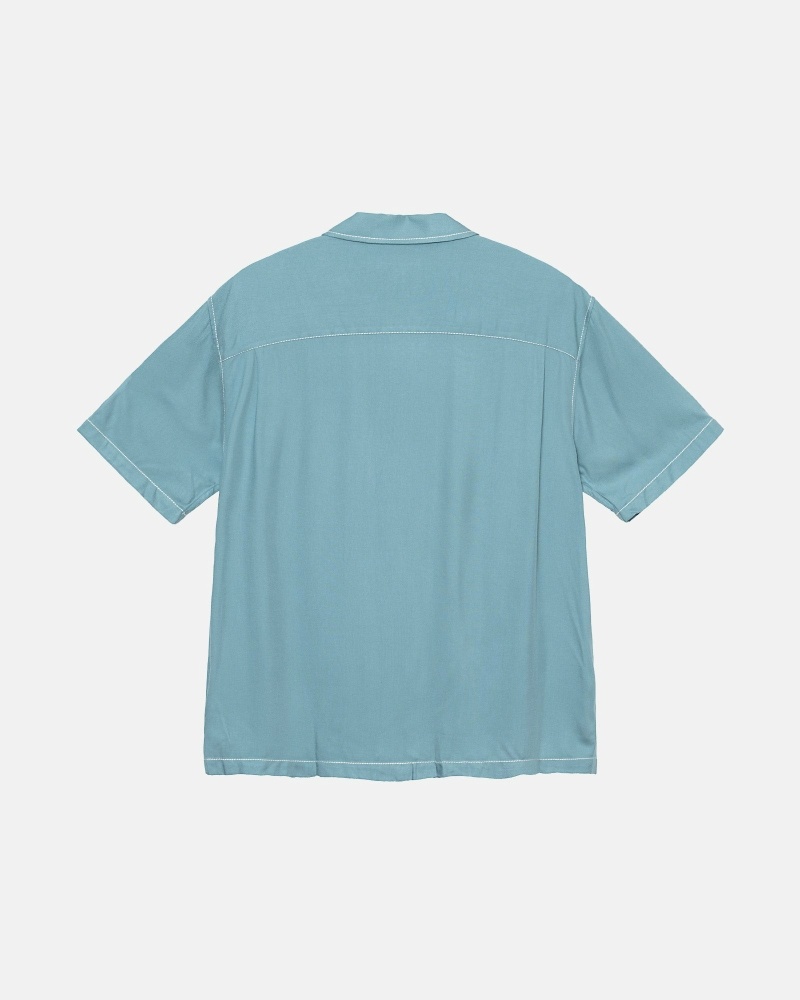 Blue Stussy Contrast Pick Stitched Men's Shirts | ZOM-536982