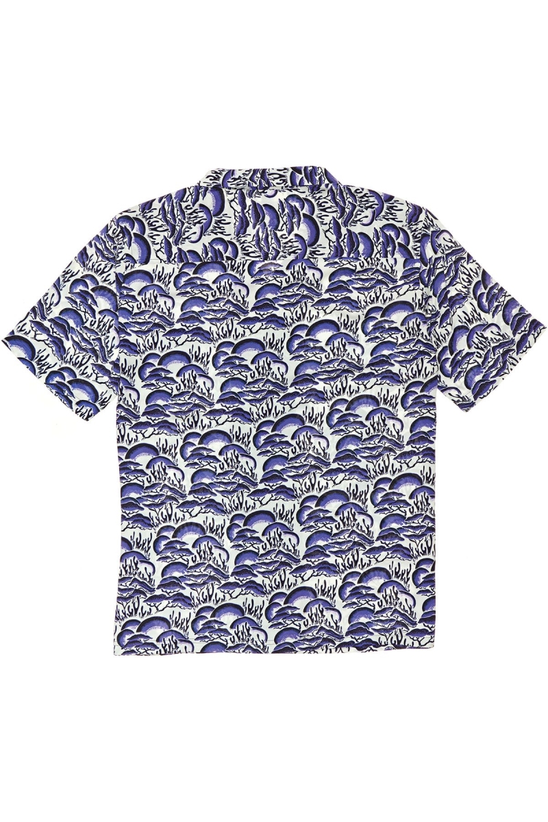 Blue Stussy Coral Pattern SS Men's Shirts | YKD-694503