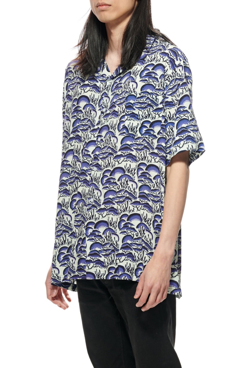 Blue Stussy Coral Pattern SS Men's Shirts | YKD-694503