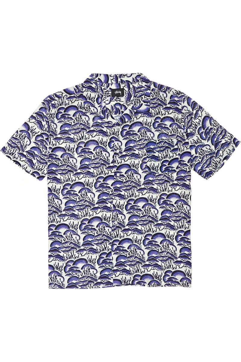 Blue Stussy Coral Pattern SS Men\'s Shirts | YKD-694503