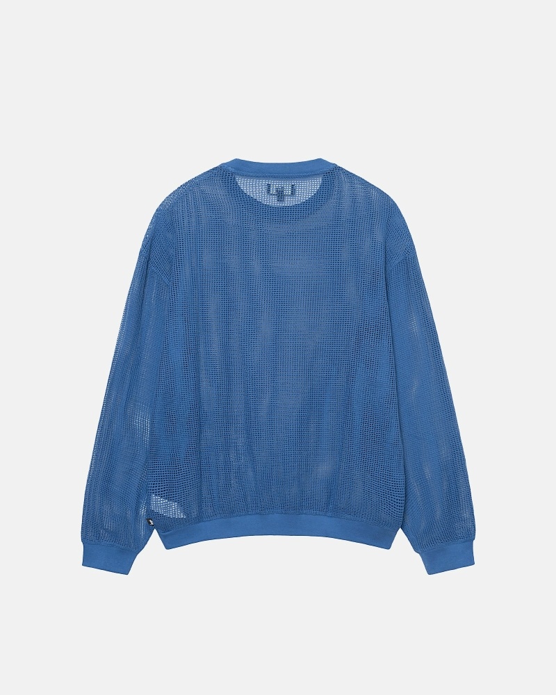 Blue Stussy Cotton Mesh LS Crew Men's T Shirts | IER-034276