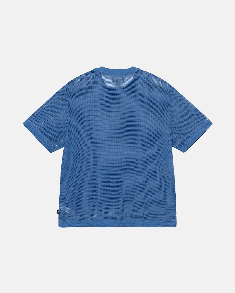 Blue Stussy Cotton Mesh Ss Crew Men's T Shirts | QMP-245987