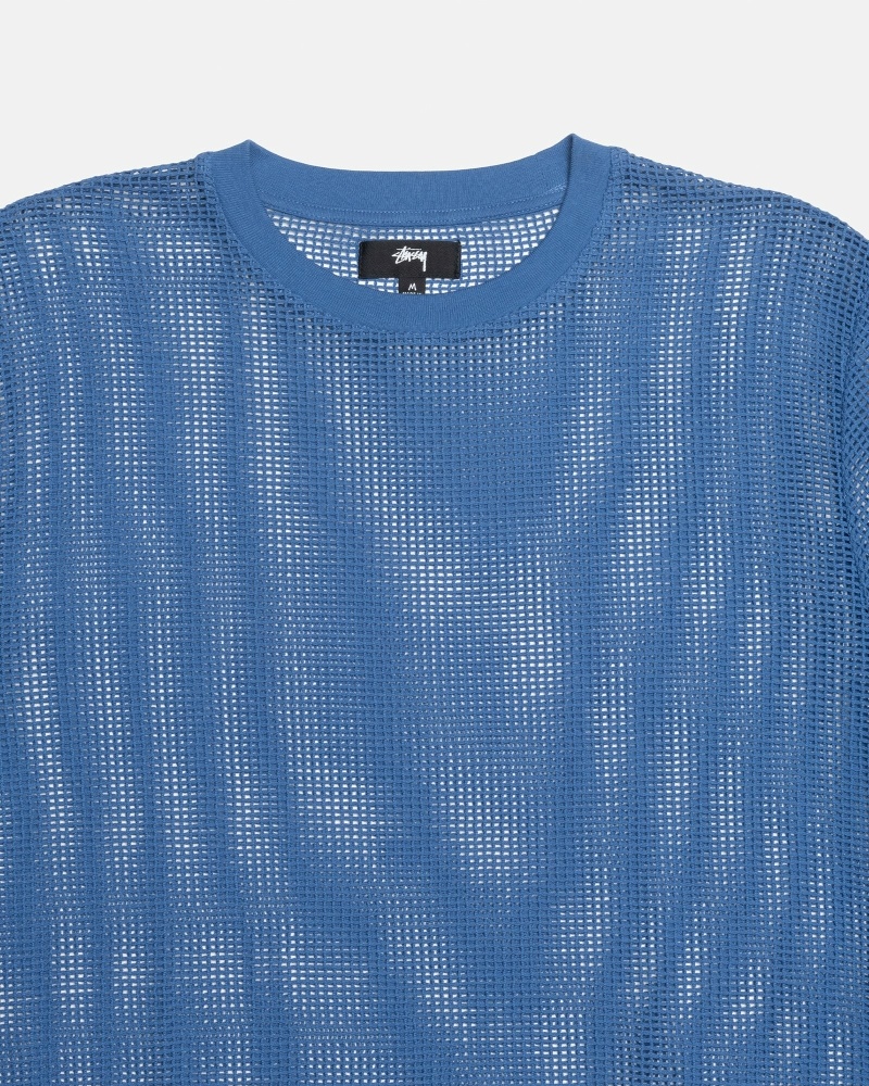 Blue Stussy Cotton Mesh Ss Crew Men's T Shirts | QMP-245987