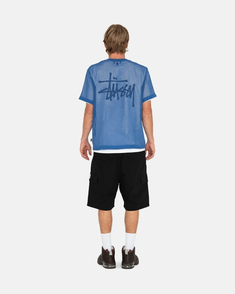 Blue Stussy Cotton Mesh Ss Crew Men's T Shirts | QMP-245987