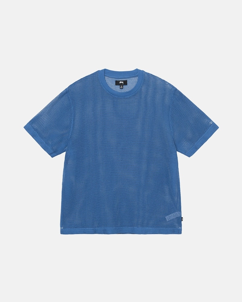 Blue Stussy Cotton Mesh Ss Crew Men\'s T Shirts | QMP-245987