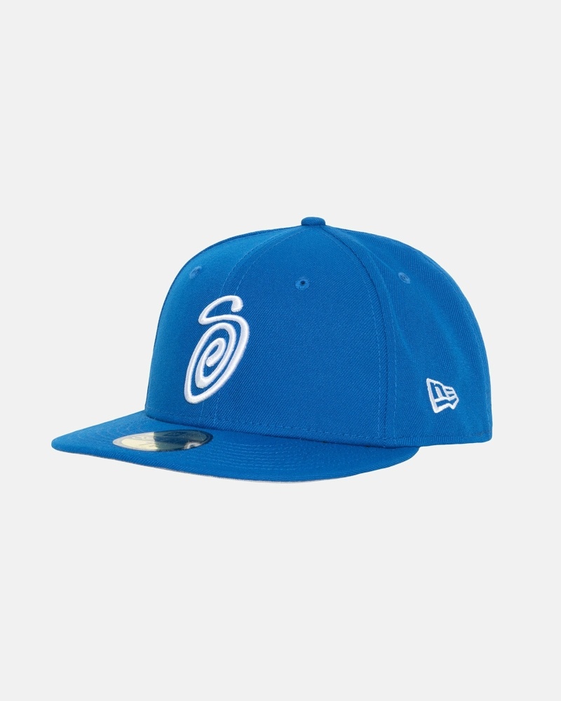 Blue Stussy Curly S 59Fifty New Era Men's Caps | OJQ-278196