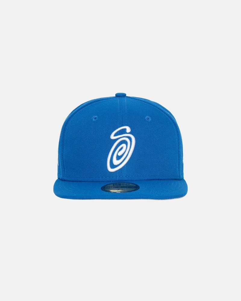 Blue Stussy Curly S 59Fifty New Era Men\'s Caps | OJQ-278196