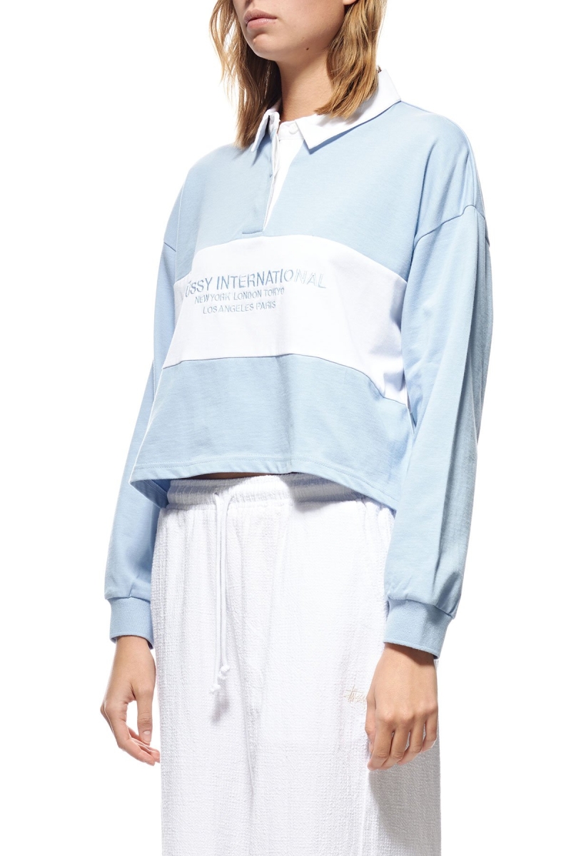 Blue Stussy INT. Panelled Rugby Women's Sweatshirts | HVQ-140567