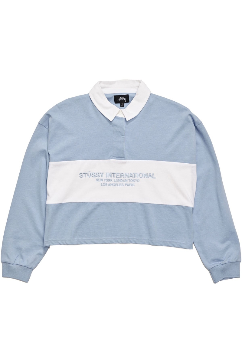 Blue Stussy INT. Panelled Rugby Women\'s Sweatshirts | HVQ-140567