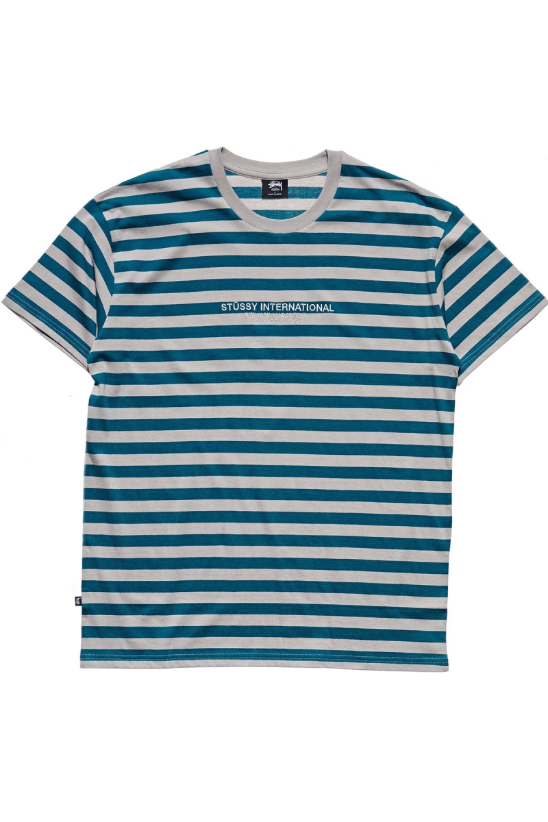 Blue Stussy International Stripe SS Men\'s T Shirts | XWD-489601