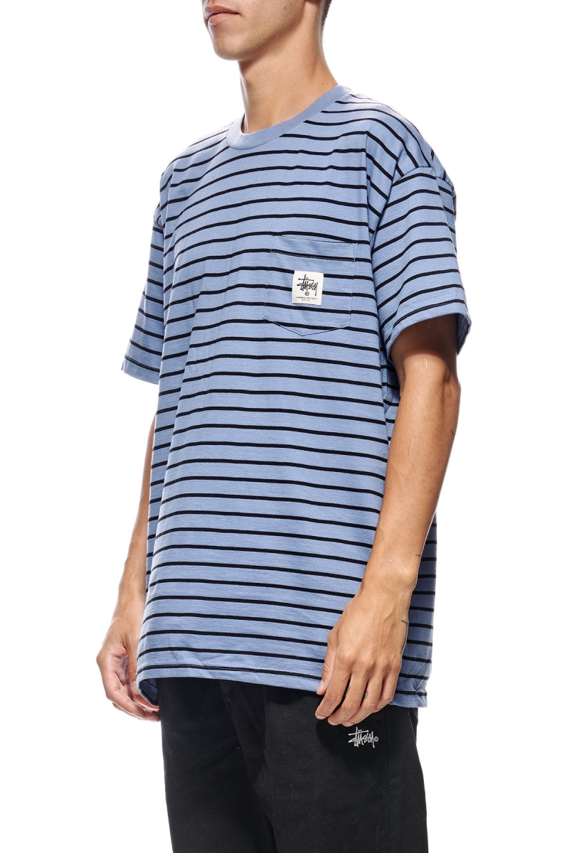 Blue Stussy Kalorama Stripe SS Men's T Shirts | CTN-043269