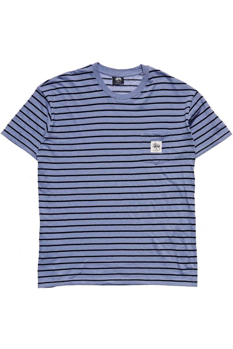 Blue Stussy Kalorama Stripe SS Men\'s T Shirts | CTN-043269