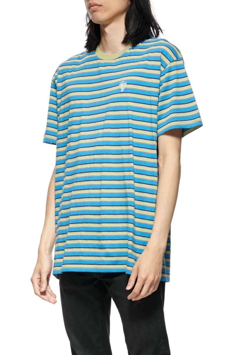 Blue Stussy Morning Stripe SS Men's T Shirts | QXF-421596