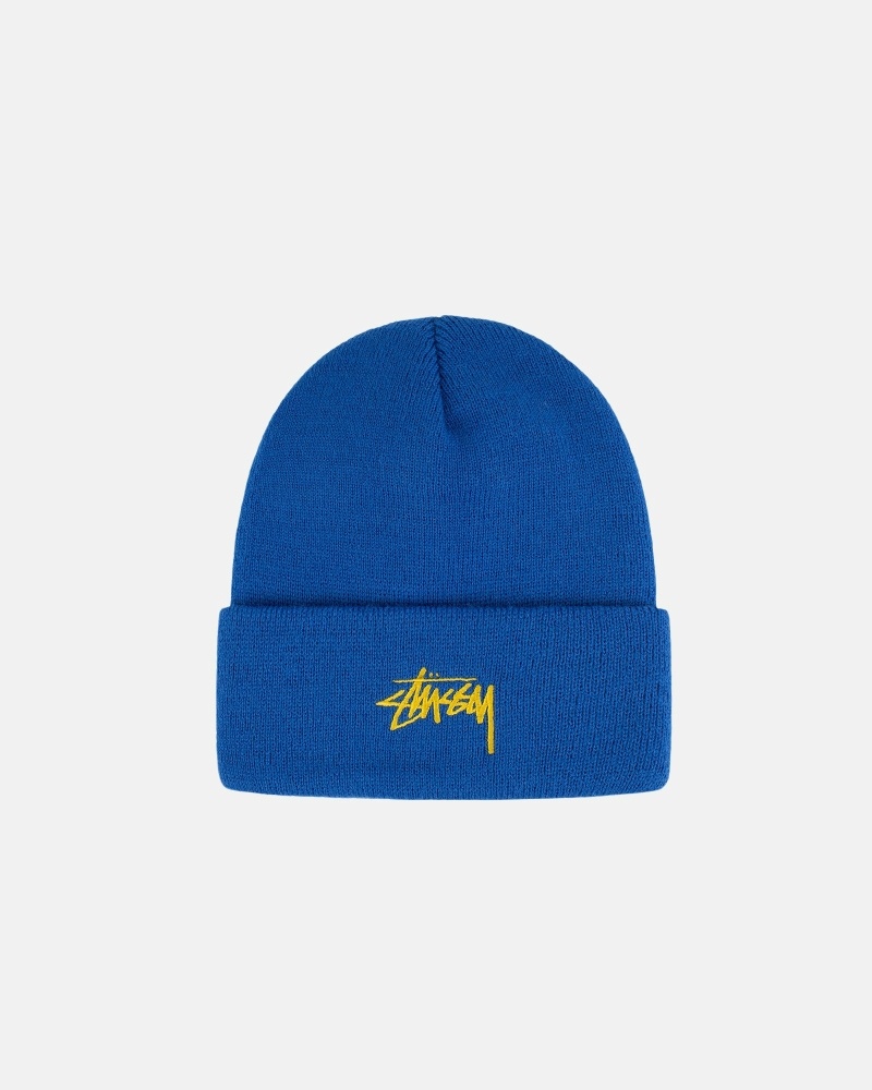 Blue Stussy Stock Cuff Men\'s Beanie | RFD-350847