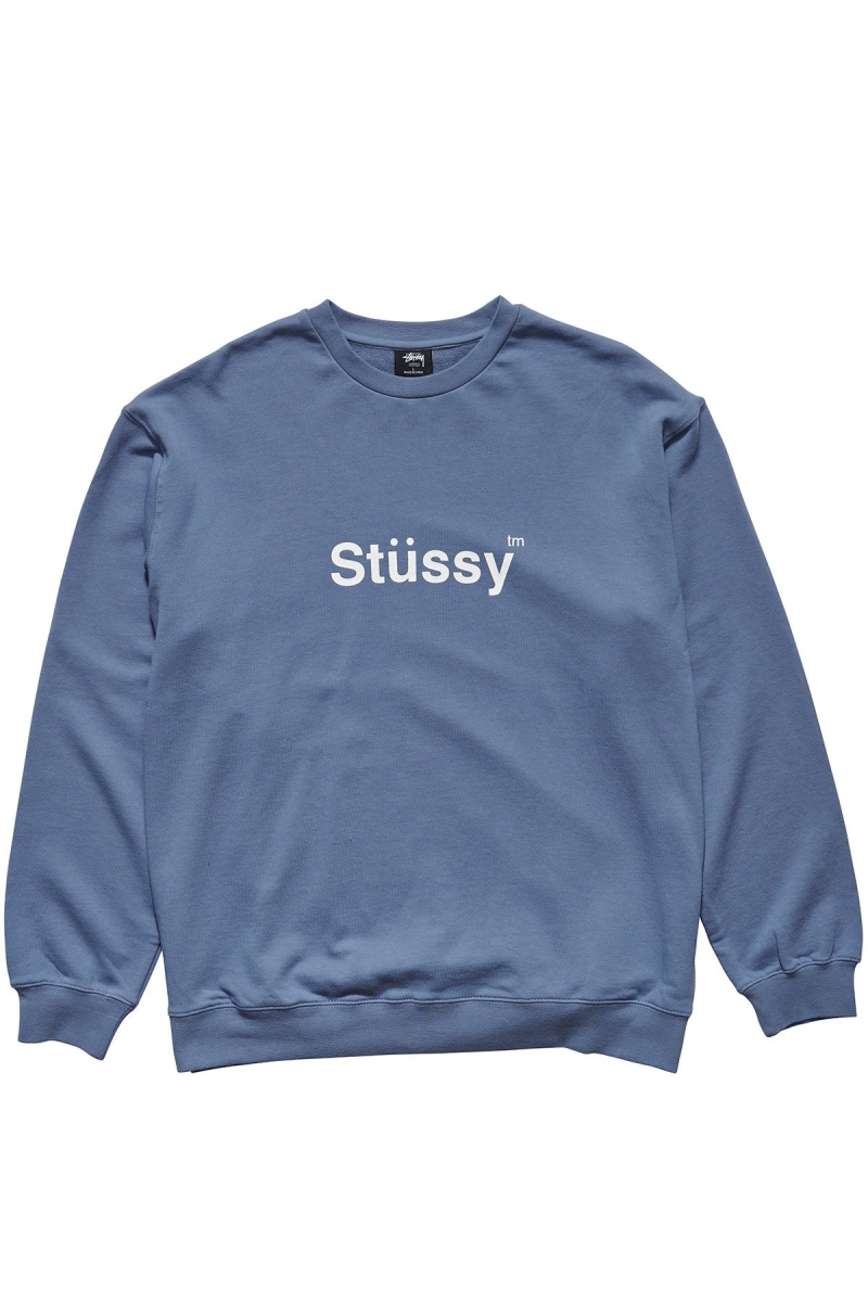 Blue Stussy Text Crew Men\'s Sweaters | UHF-263194
